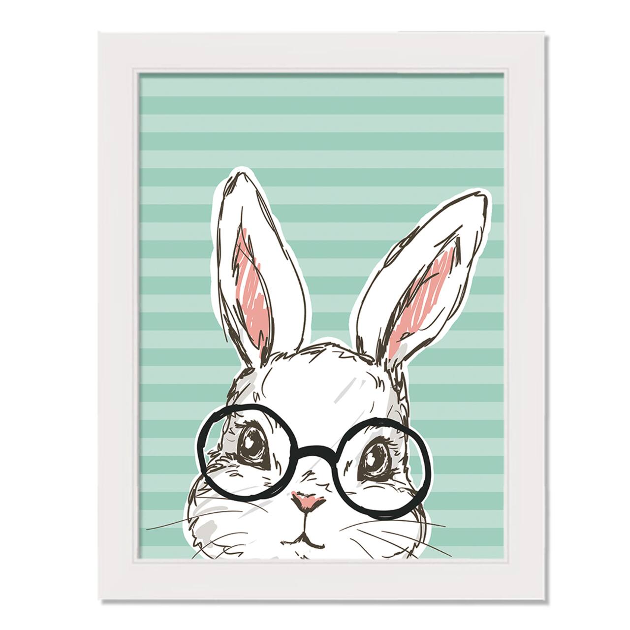 Bunny With Glasses 12" x 16" White Framed Print Under Plexiglass